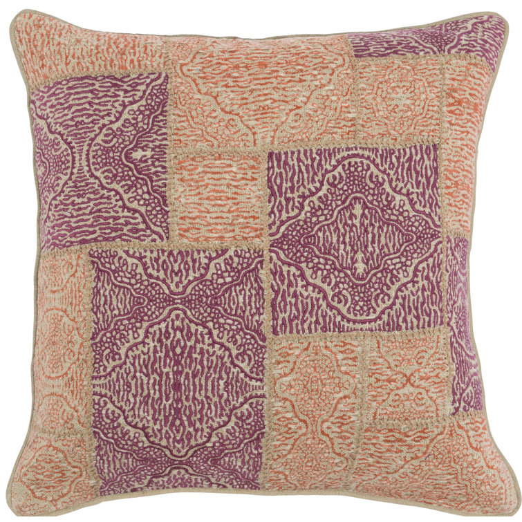 Winston Porter Mynos Embroidered 100 Linen 22” Throw Pillow, Purple